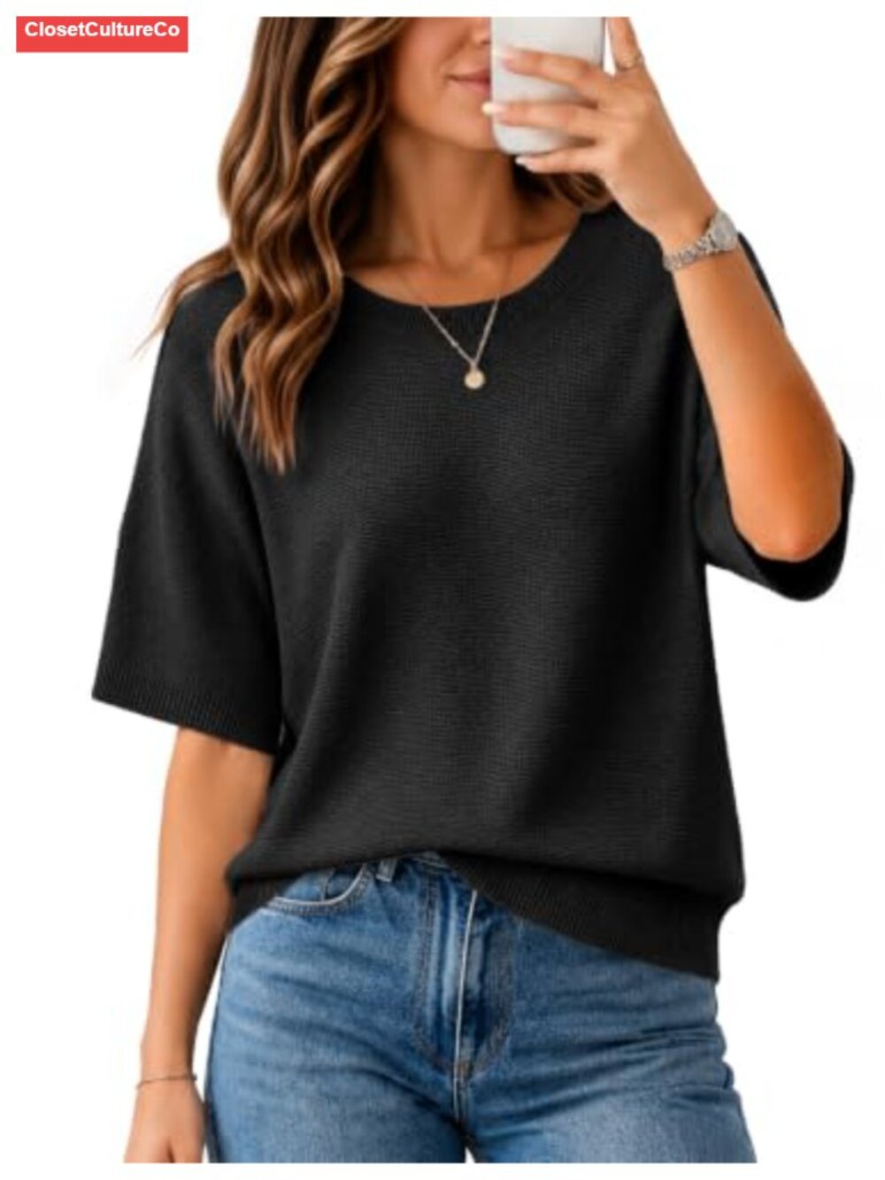 Women's Batwing Sleeve Boat Neck Casual Pullover Sweater Top Relaxed Fit
